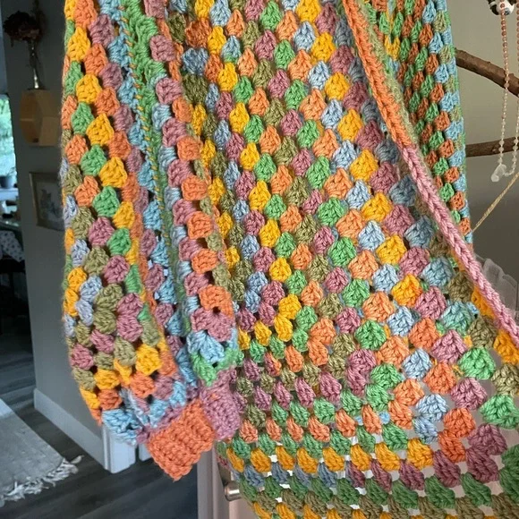 Handmade Colorful Crochet Open-Front Sweater - Picture 3 of 4